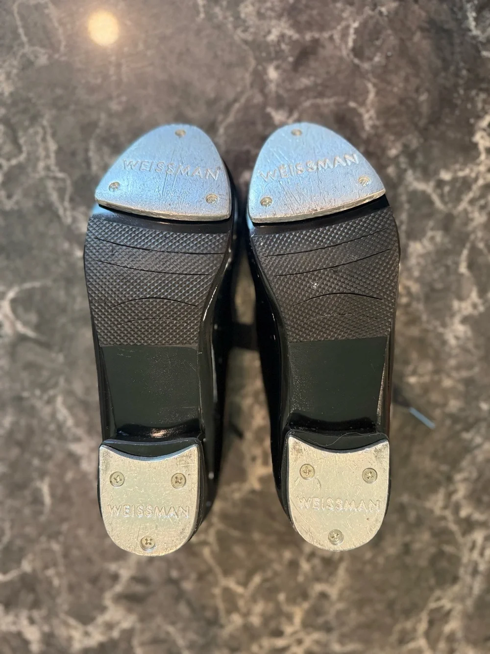 Weissman Black Patent Ribbonette Tap Shoes with Ribbon Tie
